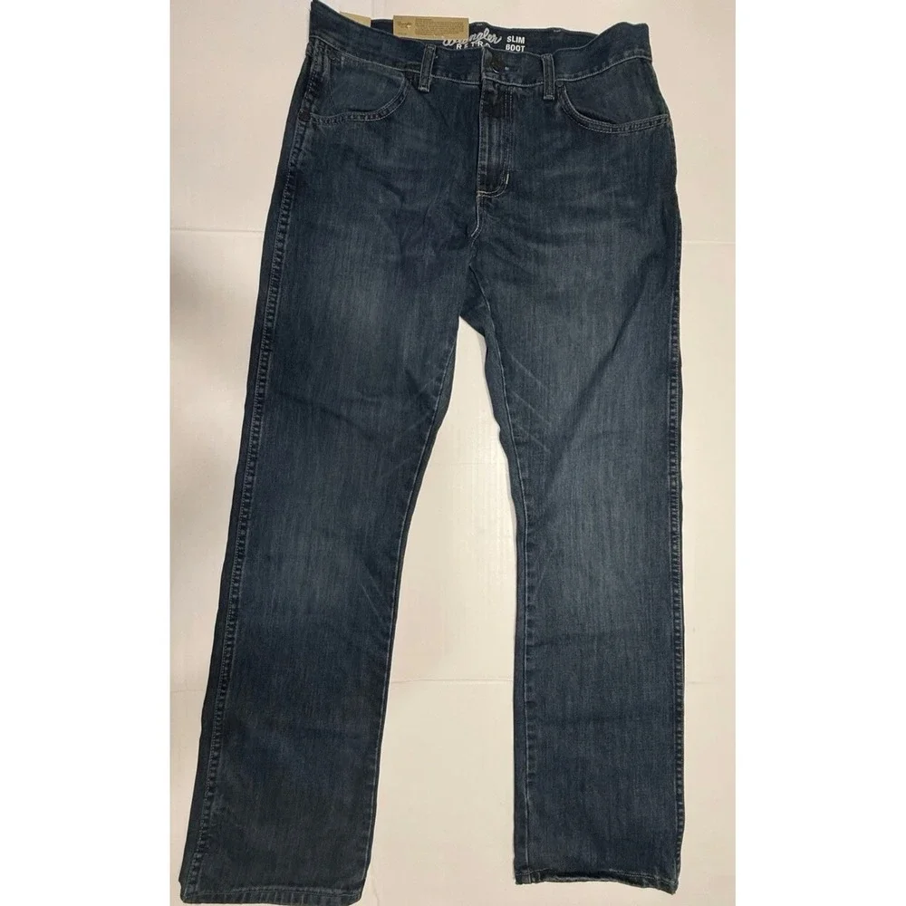 Wrangler Retro Slim Boot Jeans Mens 32x34 Dark Wash Denim 1077MWZRW NWT
